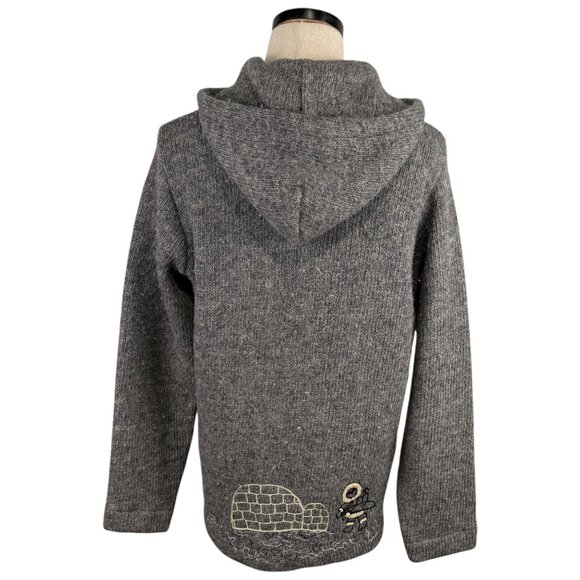 Caldwell 60's Hand Fashioned Gray Wool Hooded Zip-Up Cardigan With Polar Bear L - Picture 3 of 14
